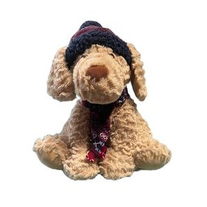 Dog Gentle Treasures 12” Plush Tan Puppy Hat & Scarf Soft Stuffed Animal EUC